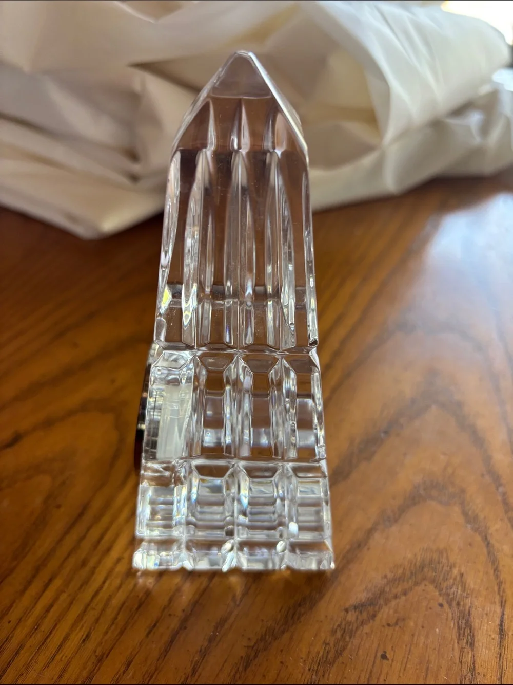 Waterford Clear Crystal Obelisk Clock with Gold-Tone Bezel